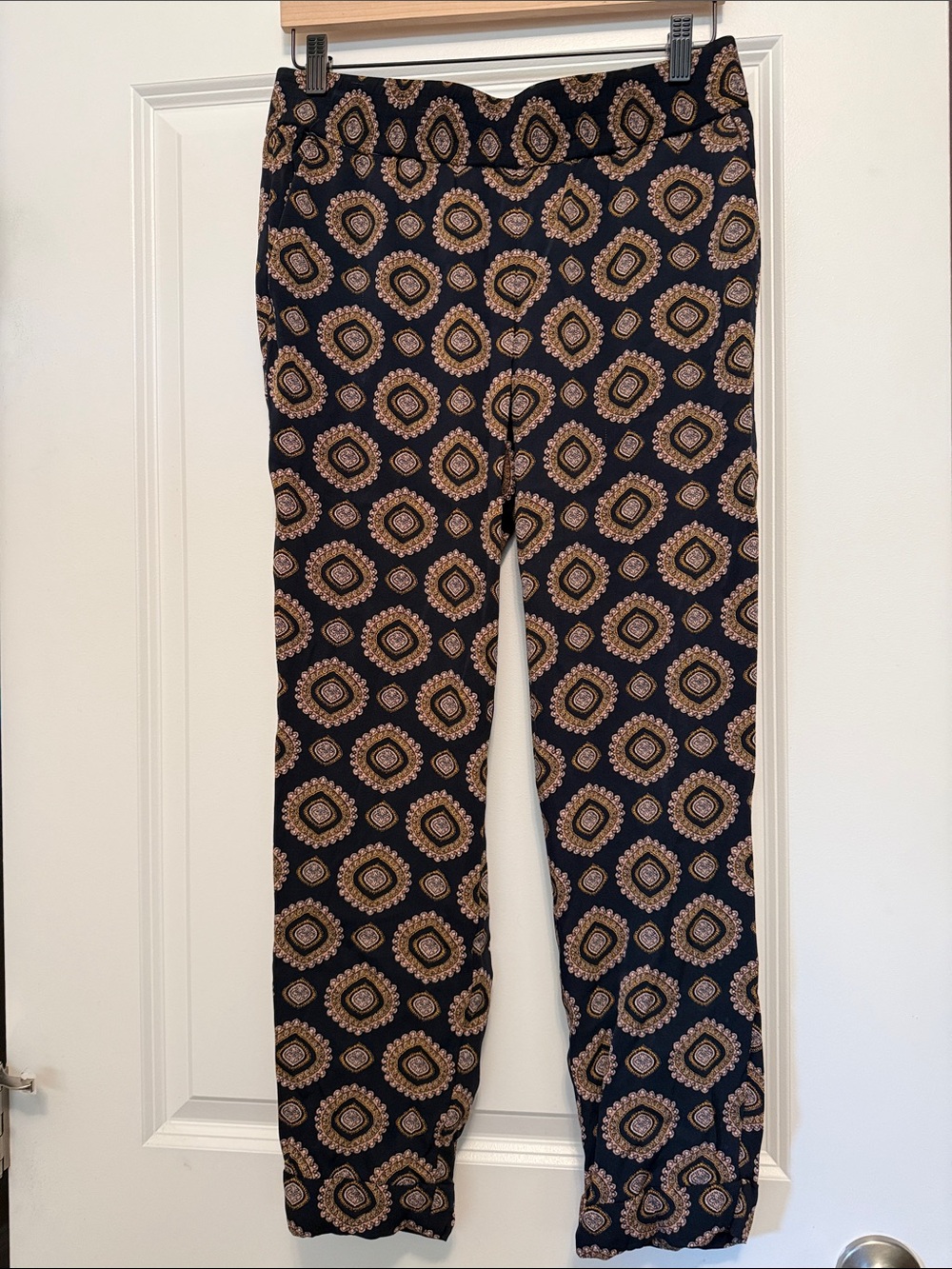 LOFT Navy Jogger Pants with Tan Medallion Print